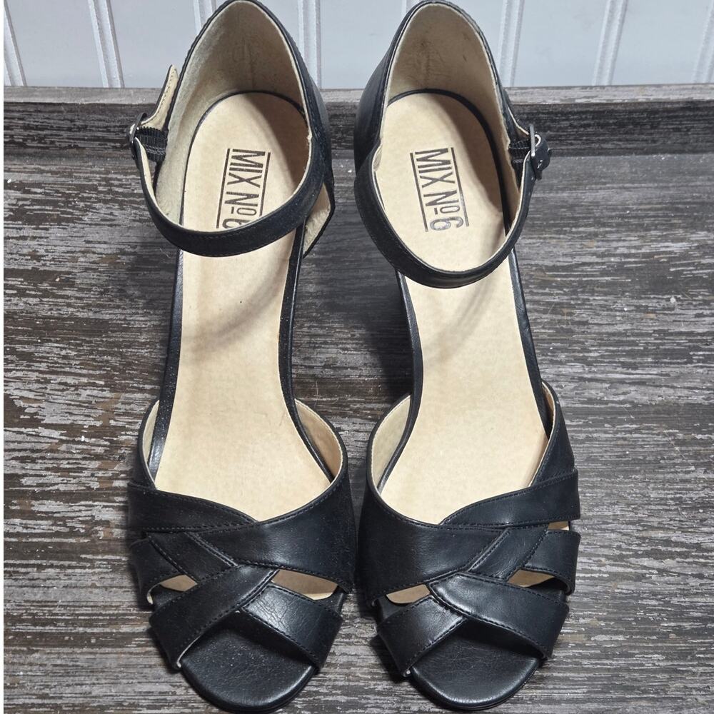 Mix No 6 Women's Black Melly Peep Toe Heel Ankle Strap Buckle Closure Size 10 - Picture 2 of 5